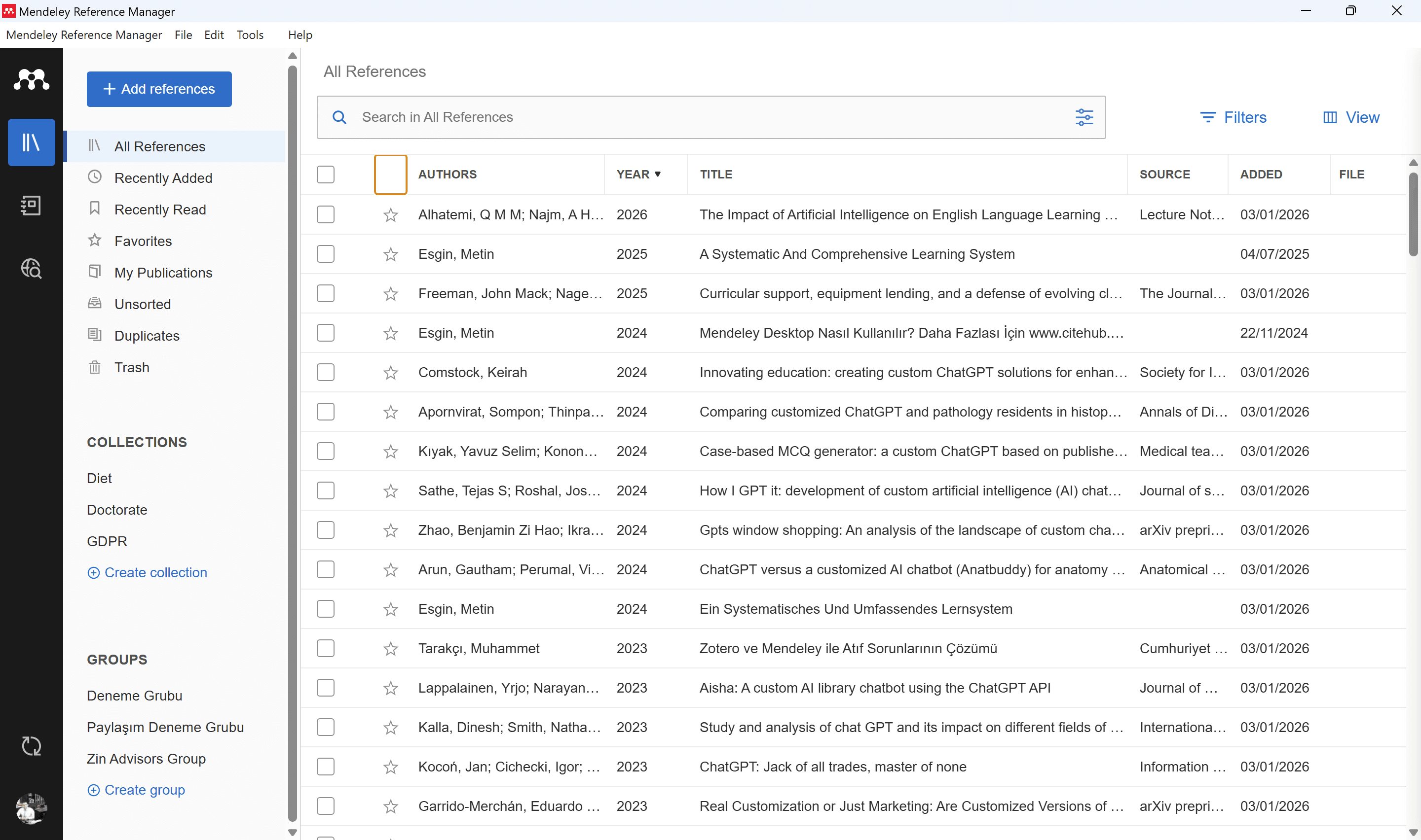 Mendeley Reference Manager interface
